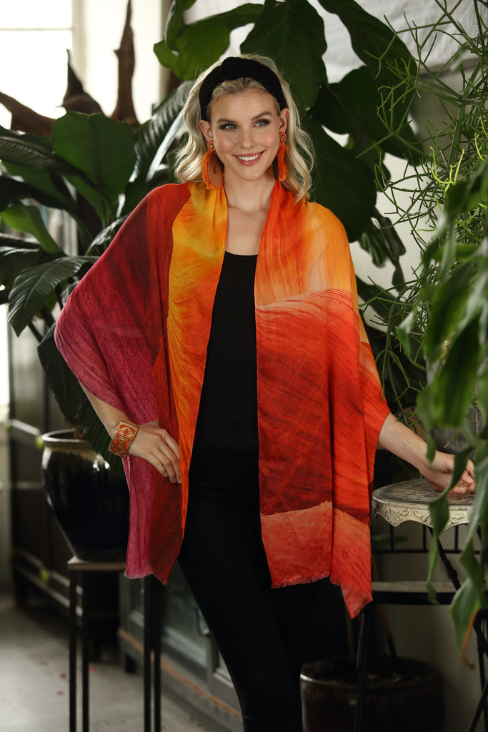 Red Orange and Purple Abstract Cotton Modal Scarf