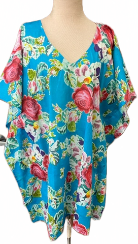 Blue with Red Roses Kaftan