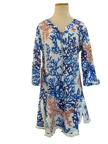 Blue Coral Fringe KikiSol Dress with Tassles