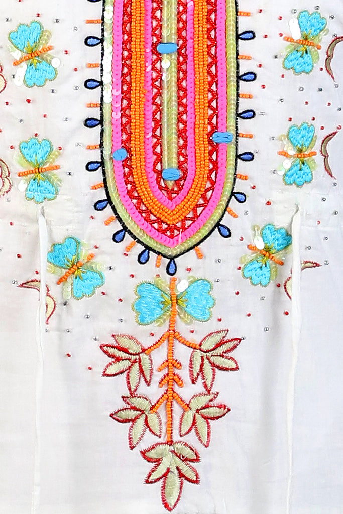 White Butterfly Embroidered and Beaded Tunic