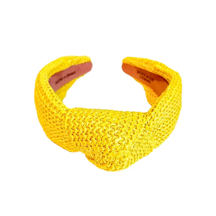 BG Bright Yellow Raffia Knotted Headband