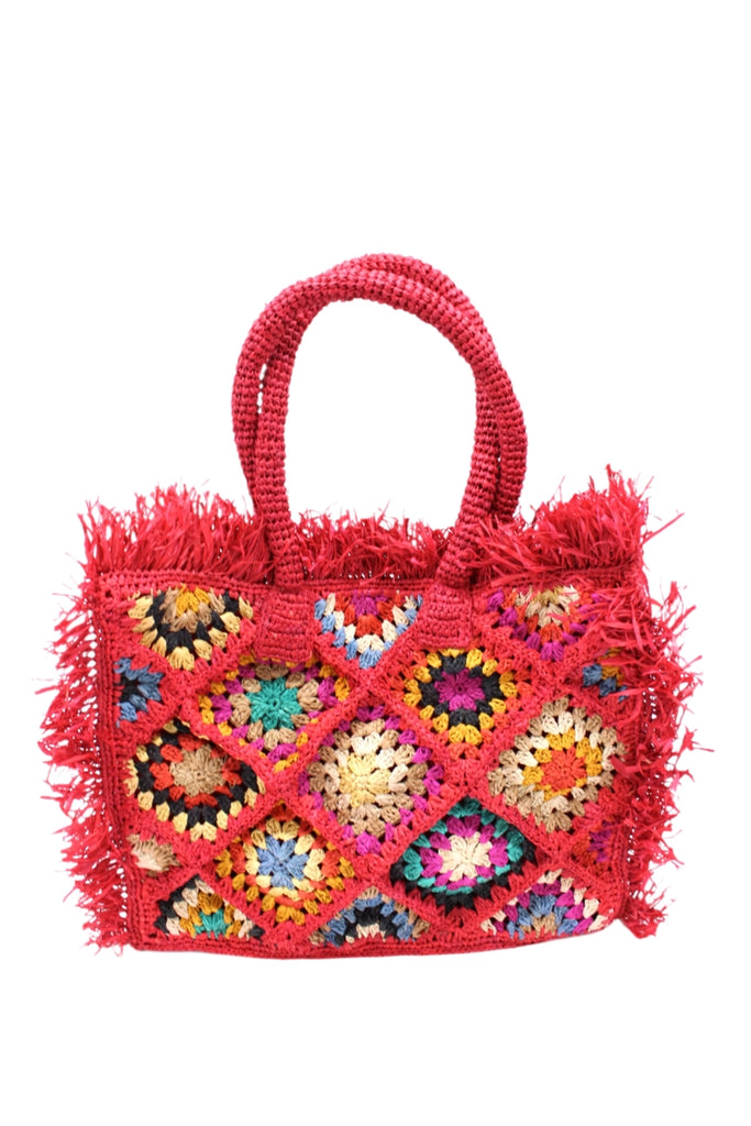 Shebobo Leo Crochet Granny Square Pattern Handbag with Fringe Edge