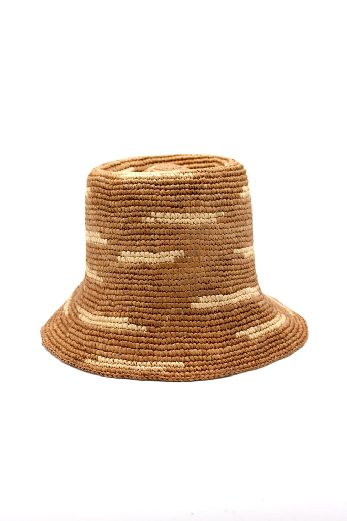 Shebobo Taylor 3" Brim Crochet Bucket Straw Hats with Zebra Stripe