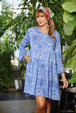 Blue Henna Ruffle Dress