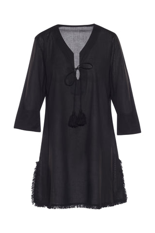 Solid Black Fringe KikiSol Dress w/ Tassels