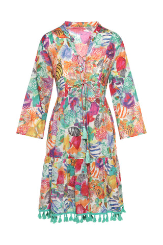 Artisan Seascape Beaded & Embroidered KikiSol Tassel Dress