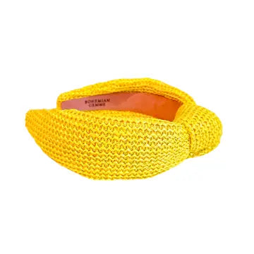 BG Bright Yellow Raffia Knotted Headband