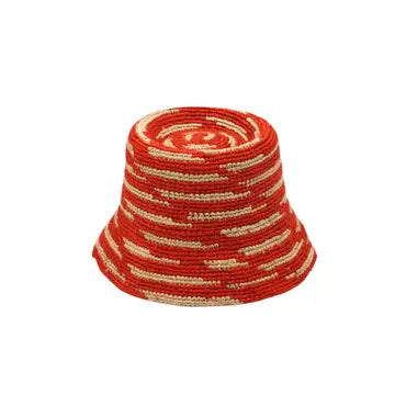 Shebobo Taylor 3" Brim Crochet Bucket Straw Hats with Zebra Stripe
