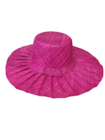 Shebobo Monica Pleated 5" Wide Brim Solid Color Packable Straw Sun Hat