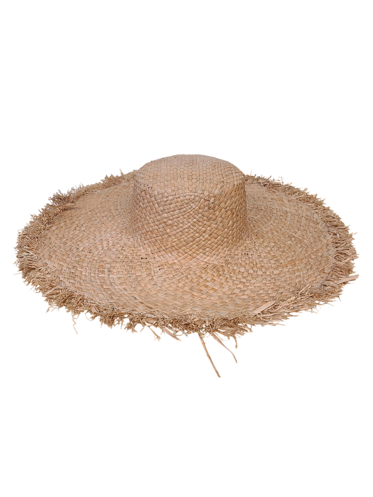 Shebobo 5" Brim Kat Solid Colors Straw Sun Hat Raw Fringe Edge