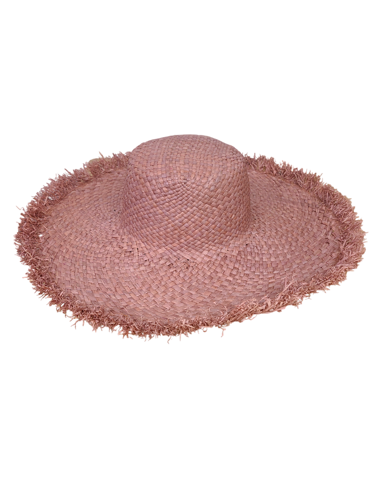 Shebobo 5" Brim Kat Solid Colors Straw Sun Hat Raw Fringe Edge