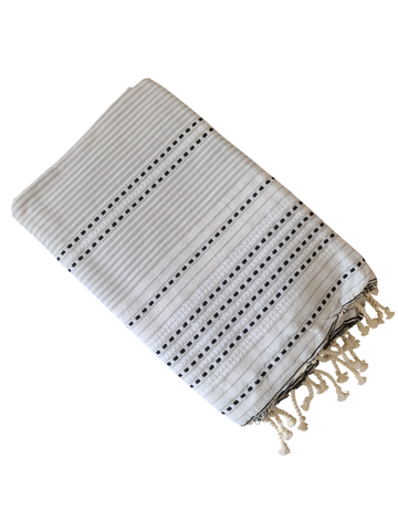 Wonderfouta Turkish Beach Towel / Sarong / Shawl - Grey Stripe w/ Black