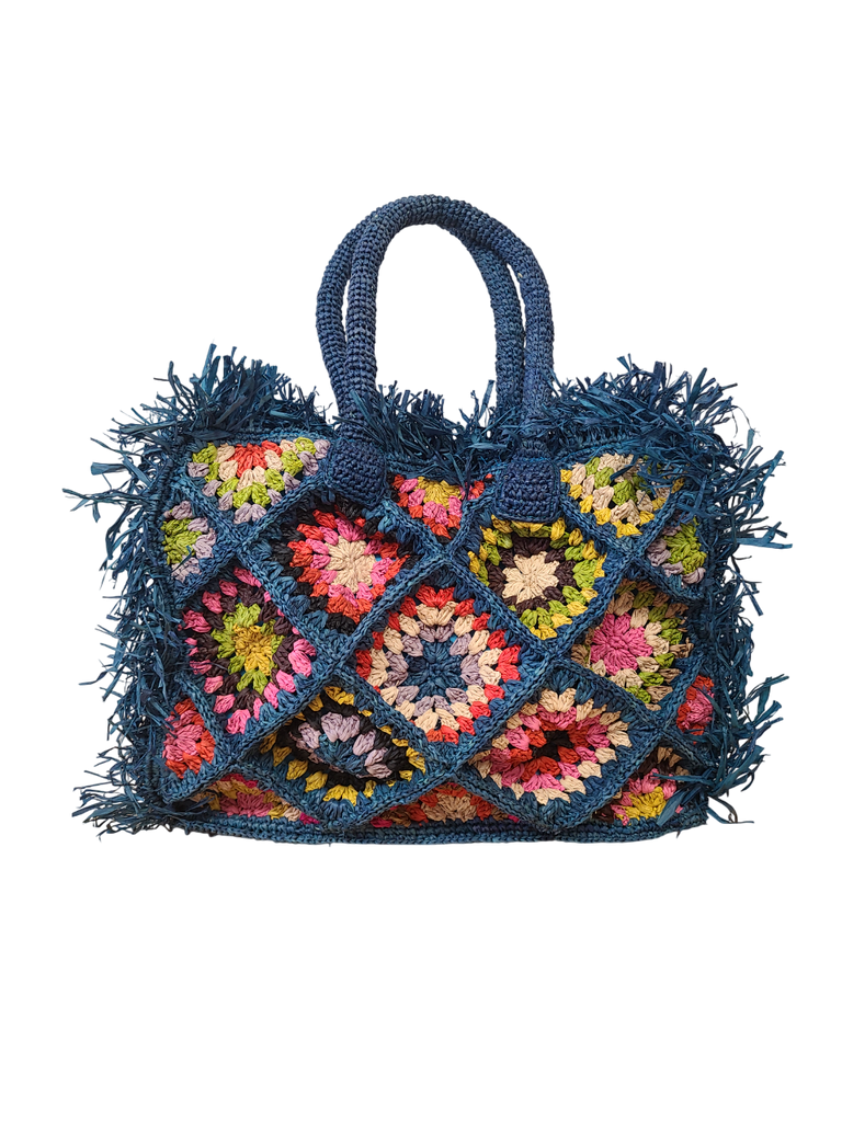 Shebobo Leo Crochet Granny Square Pattern Handbag with Fringe Edge
