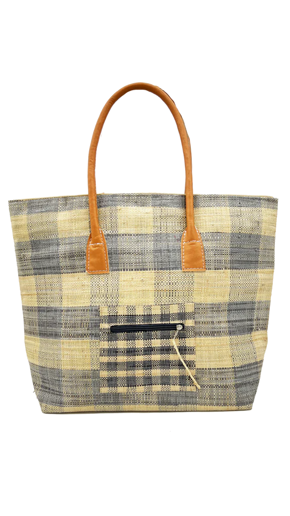 Shebobo Nador Gingham Zippered Straw Tote Bag