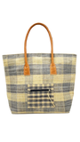 Shebobo Nador Gingham Zippered Straw Tote Bag
