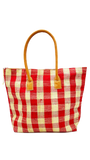 Shebobo Nador Gingham Zippered Straw Tote Bag