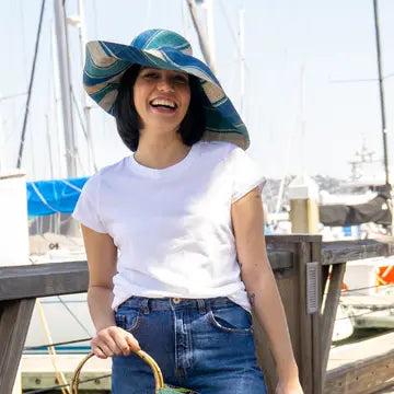 Shebobo Monica 5" Wide Brim Stripe Packable Straw Sun Hats
