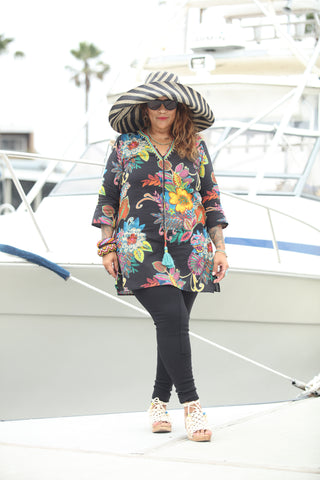 Black Fiji Beaded KikiSol Tunic with Tassels