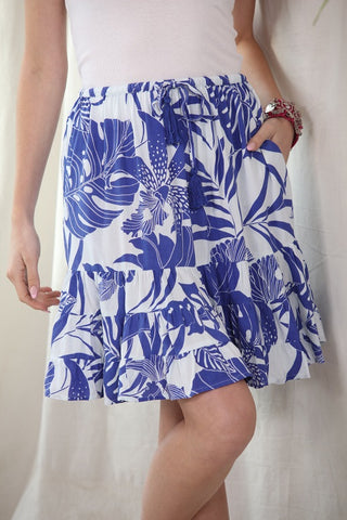 Blue Corfu Rayon KikiSol Skirt w/ Pockets