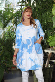 OS Cotton/Linen Long Sleeve Short Tie Dye Top/Dress