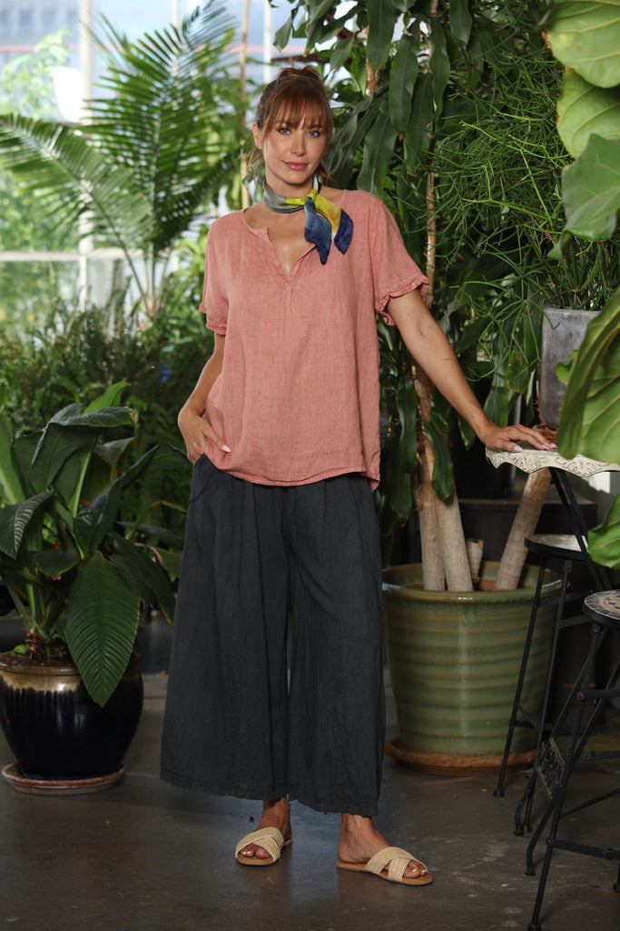 OS Long Linen Pant w/ Knit Waistband