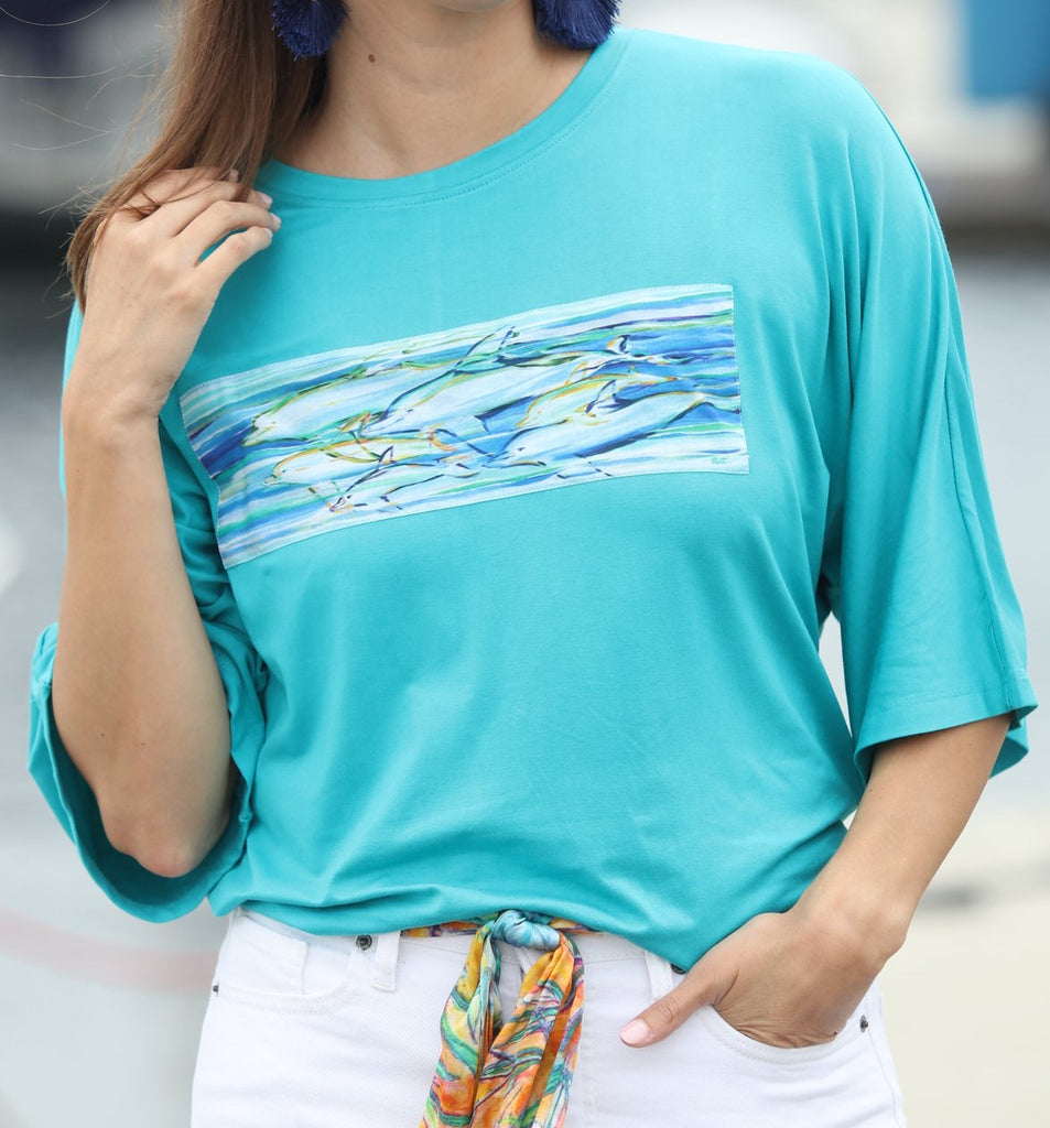 Teal Dolphins Knit Tee