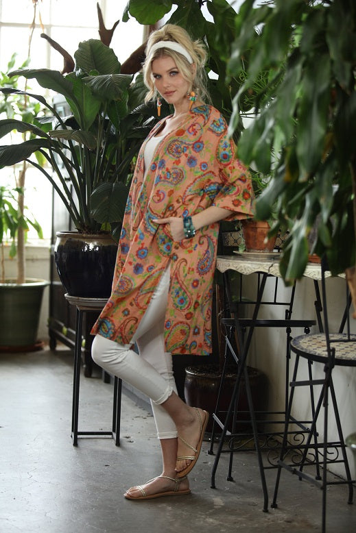 Copper Tan Gypsy KikiSol Kimono w/ Embroidery & Pockets