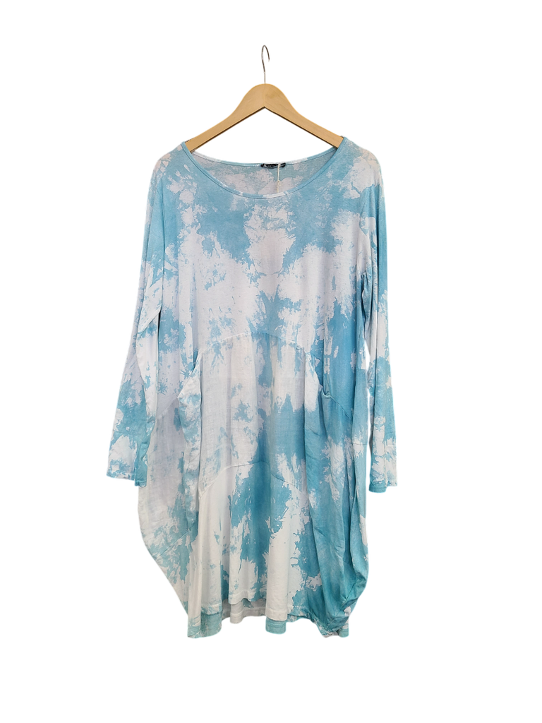 OS Cotton/Linen Long Sleeve Short Tie Dye Top/Dress