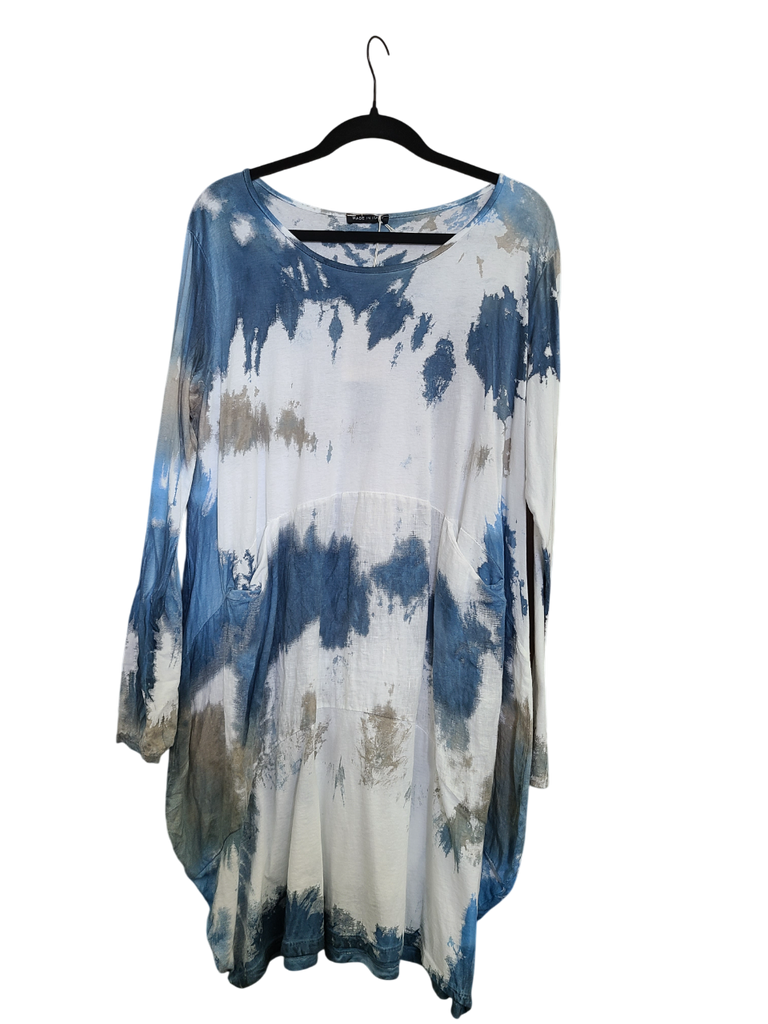 OS Cotton/Linen Long Sleeve Short Tie Dye Top/Dress