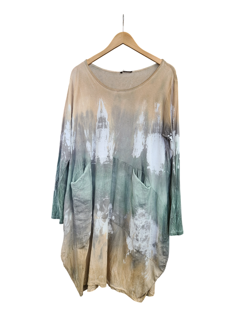 OS Cotton/Linen Long Sleeve Short Tie Dye Top/Dress