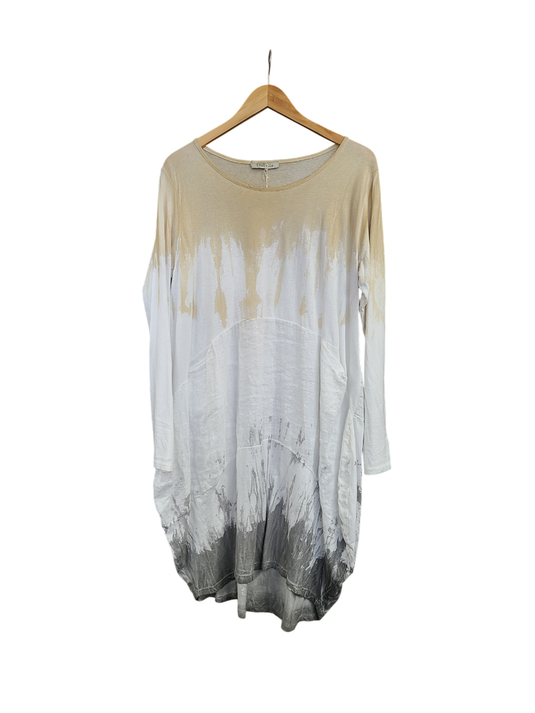 OS Cotton/Linen Long Sleeve Short Tie Dye Top/Dress