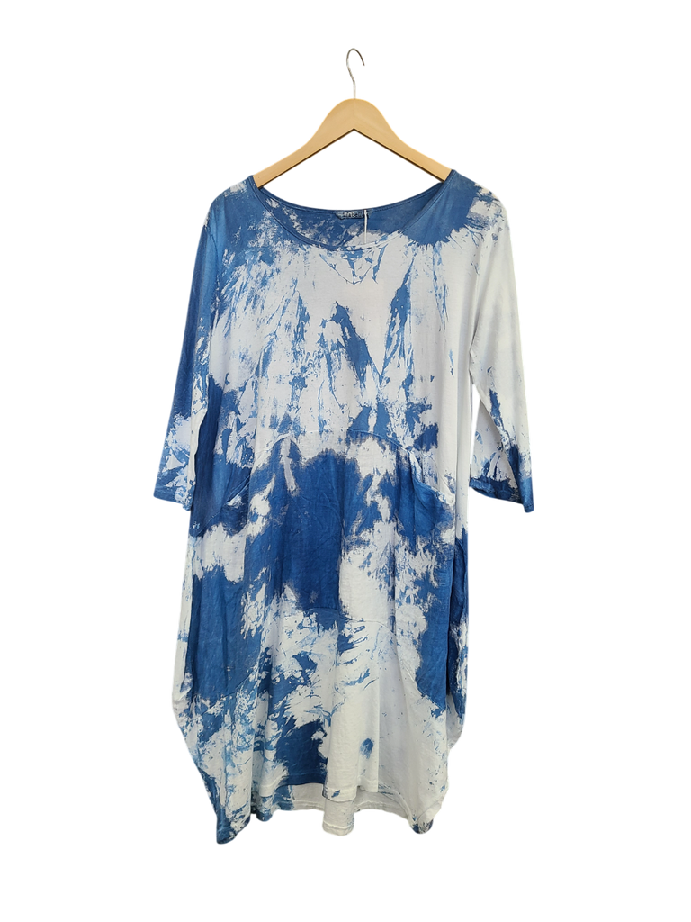 OS Cotton/Linen Long Sleeve Short Tie Dye Top/Dress