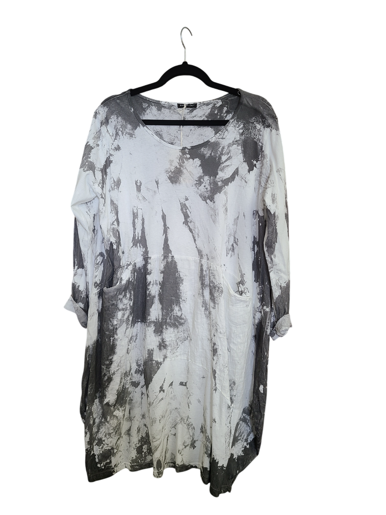 OS Cotton/Linen Long Sleeve Short Tie Dye Top/Dress
