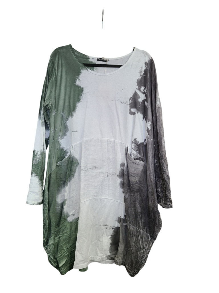 OS Cotton/Linen Long Sleeve Short Tie Dye Top/Dress