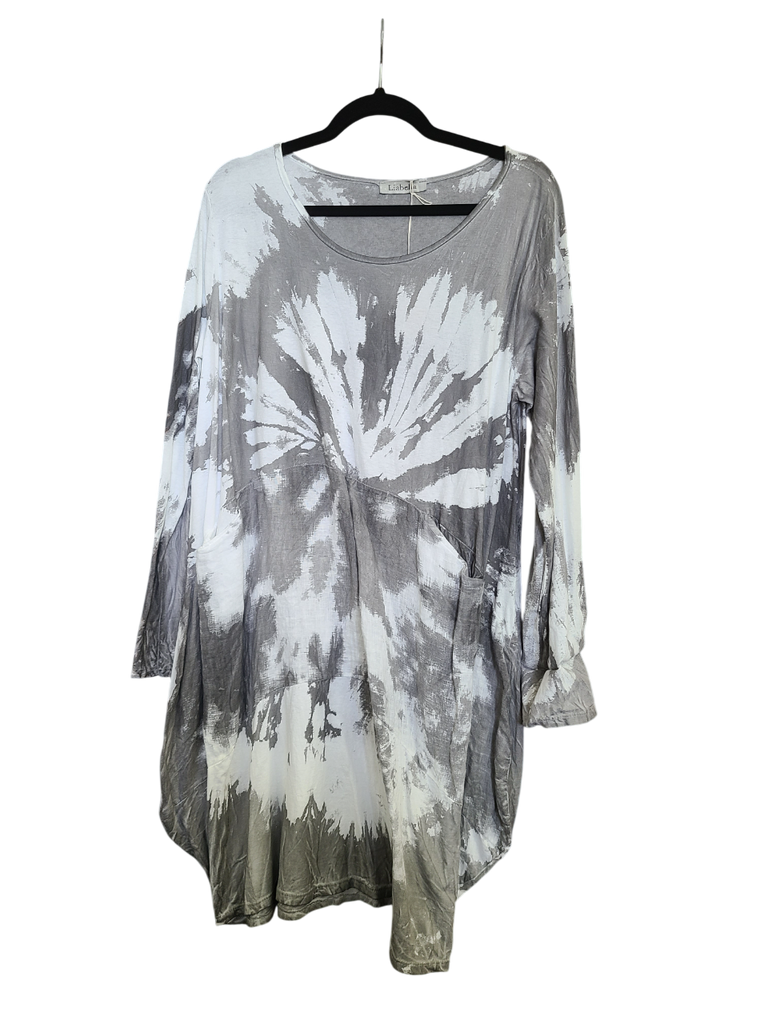 OS Cotton/Linen Long Sleeve Short Tie Dye Top/Dress