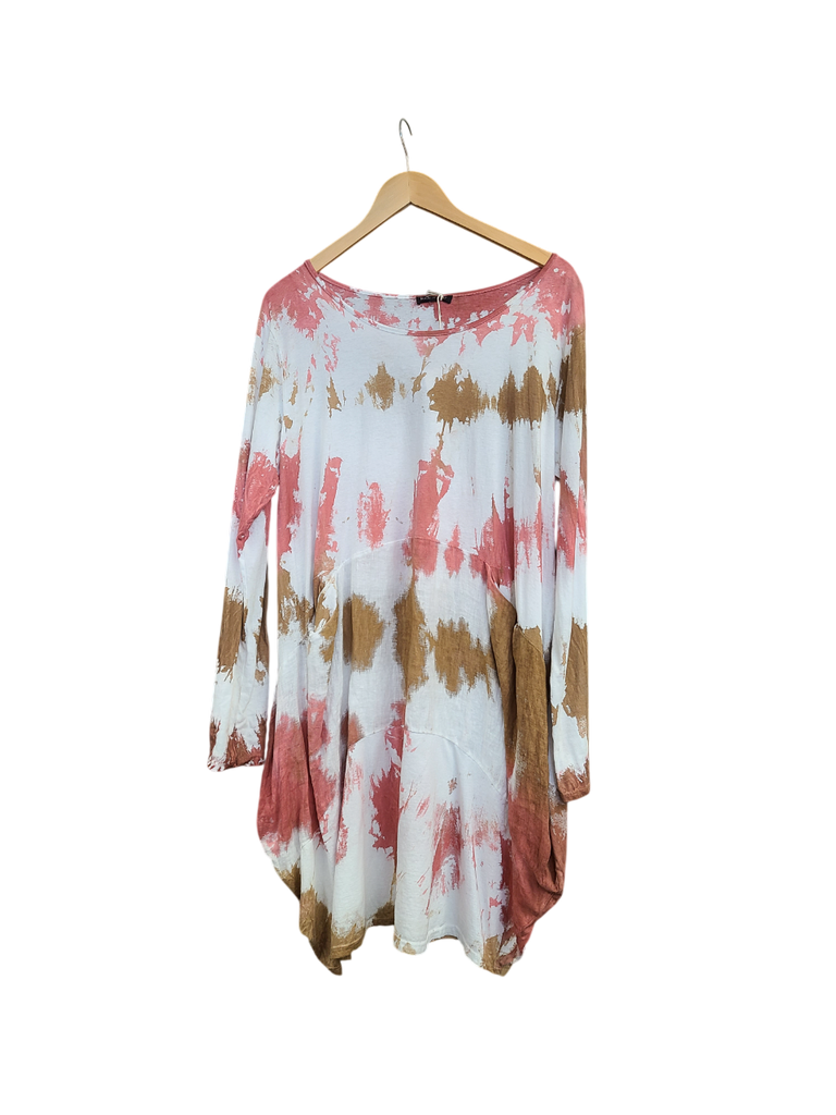 OS Cotton/Linen Long Sleeve Short Tie Dye Top/Dress