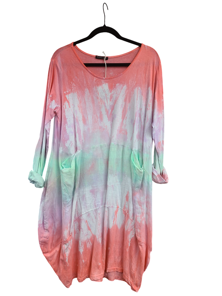 OS Cotton/Linen Long Sleeve Short Tie Dye Top/Dress