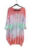 OS Cotton/Linen Long Sleeve Short Tie Dye Top/Dress