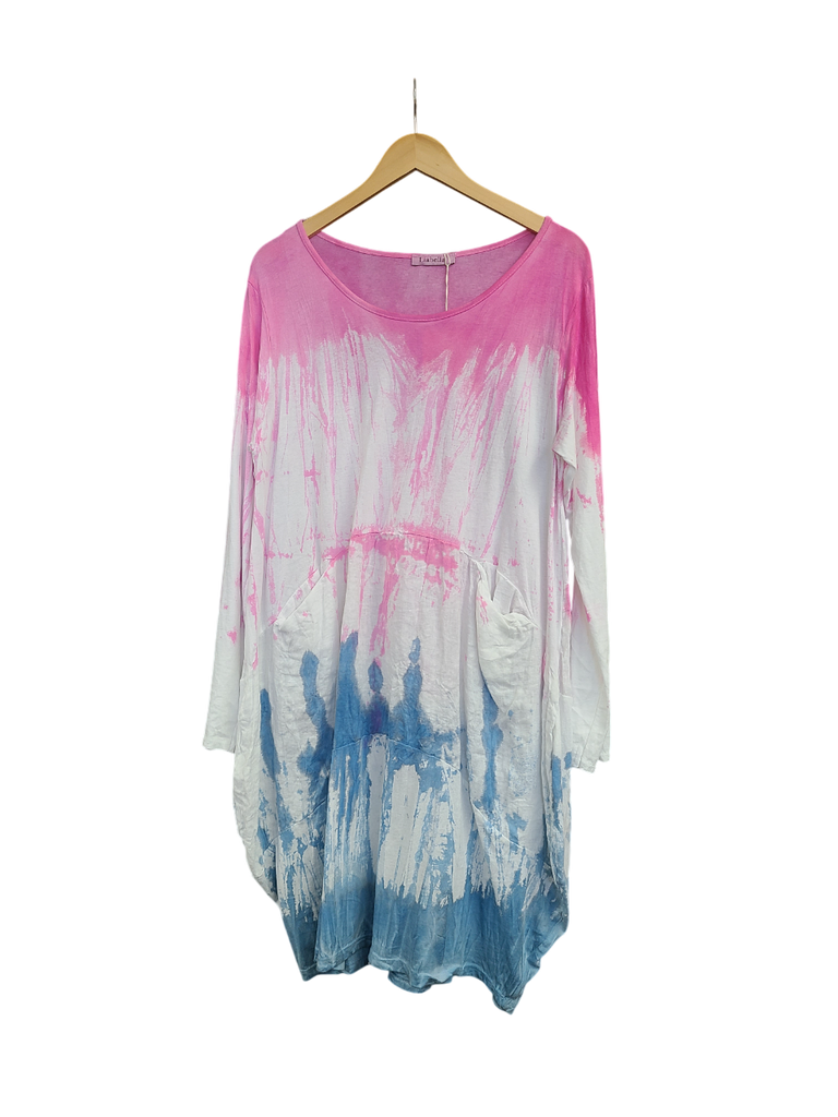 OS Cotton/Linen Long Sleeve Short Tie Dye Top/Dress