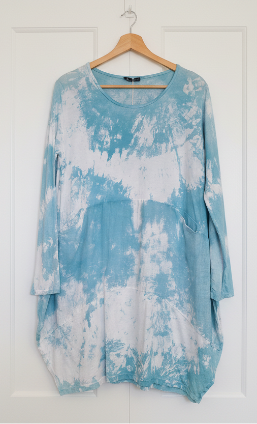 OS Cotton/Linen Long Sleeve Short Tie Dye Top/Dress