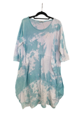 OS Cotton/Linen Long Sleeve Short Tie Dye Top/Dress