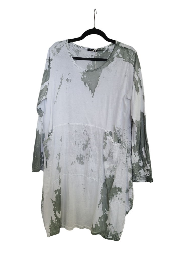 OS Cotton/Linen Long Sleeve Short Tie Dye Top/Dress