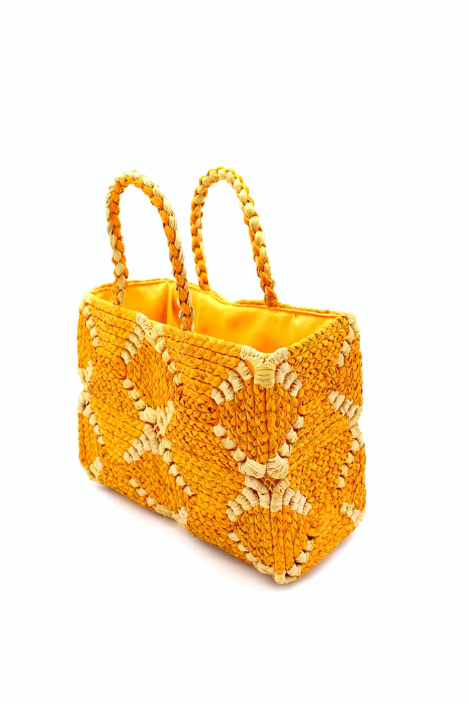 Shebobo Gemma Crochet Disc Rectangle Straw Basket Handbag