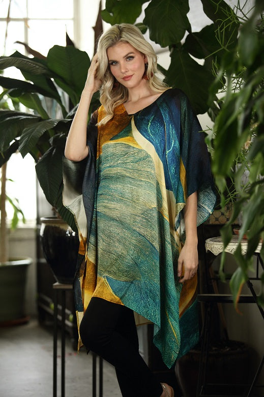 Artisan Gold & Teal Abstract Modal Kaftan