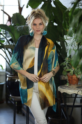 Gold and Teal Abstract Cotton Modal Scarf