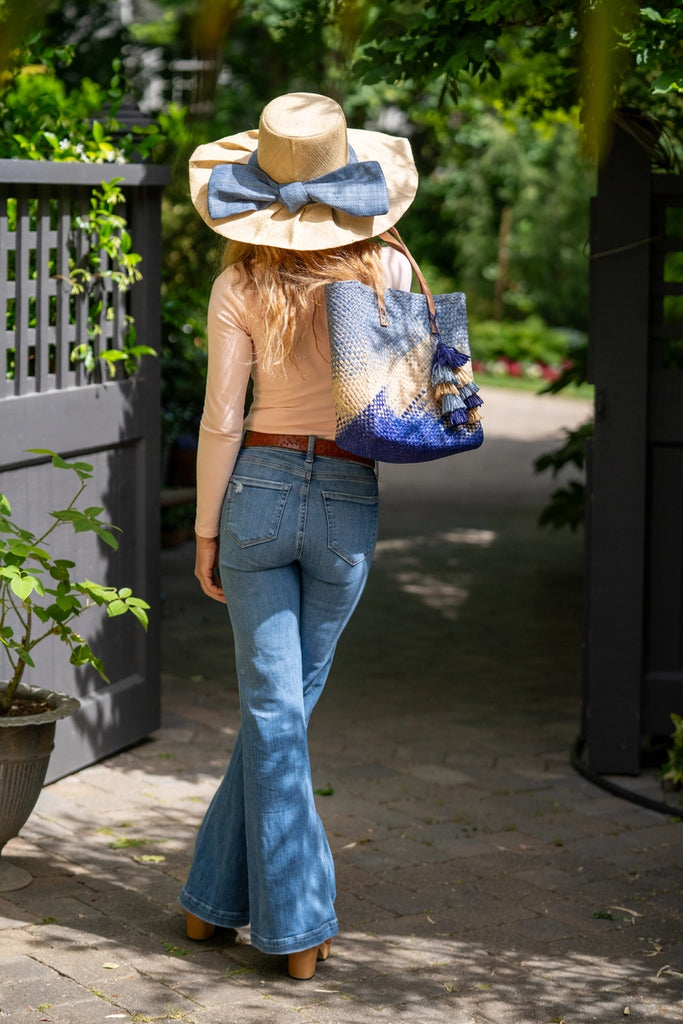 Shebobo Holden Ombre Straw Handbag w/ Tassel Charm Embellishment