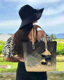 Shebobo Holden Ombre Straw Handbag w/ Tassel Charm Embellishment