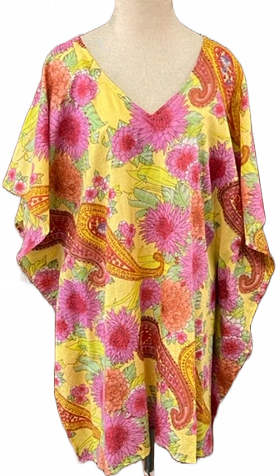 Yellow with Pink Flowers Kaftan