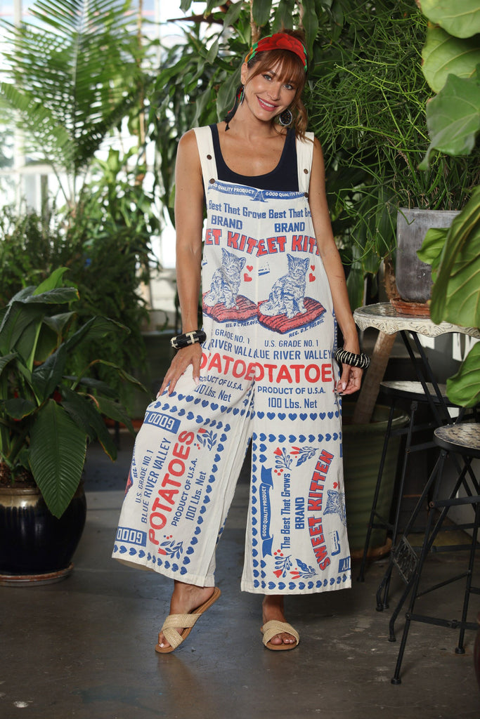 Thai Vintage Ad Kitties Overalls