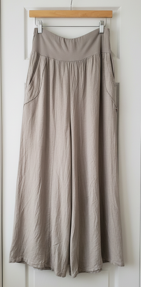 OS Long Linen Pant w/ Knit Waistband